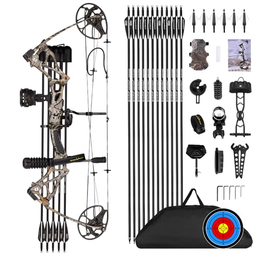 PANDARUS Compound Bow Package for Adults and Teens, 0-70 Lbs Draw Weight,23.5"-31" Draw Length,Limbs Made in USA,Lightweight Design,Archery Hunting Bow Set, Fully Adjustable,2024 New - CAMO Right Handed Pro