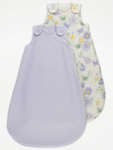 Lilac Floral Ribbed Sleeping Bags 1.0 &amp; 2.5 Tog 2 Pack