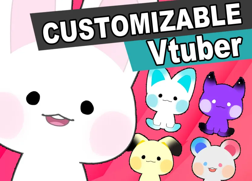 Avatar de Vtuber personalizable: avatar de conejito, gato, oso, perro, cuerno: cuerpo completo/personaje Live2D completamente equipado con emotes