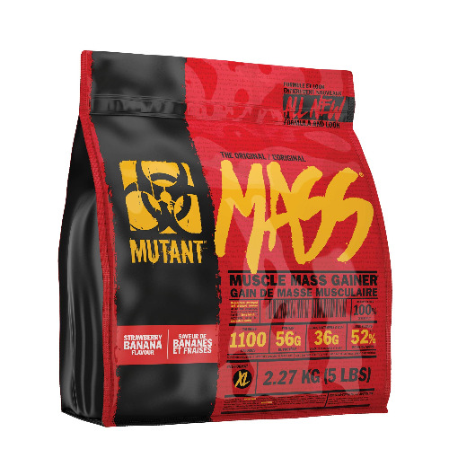 MUTANT MASS Weight Gainer Protein Powder with a Whey Isolate, Concentrate, and Casein Protein Blend, For High-Calorie Workout Shakes, Smoothies and Drinks, 2.27 kg (5 lbs) - Strawberry Banana