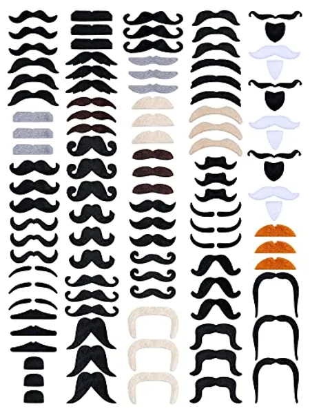 Giegxin 175 Pcs Fake Mustaches Bulk for Kids Stick on Mustache Kids Mustaches Self Adhesive Sticker Mustaches School Classroom Costume Beard Self Adhesive Novelty Mustache Stickers(Retro Style)