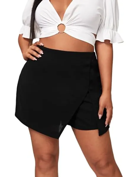 Floerns Women's Plus Size Asymmetrical Skorts High Waisted Skirts Shorts