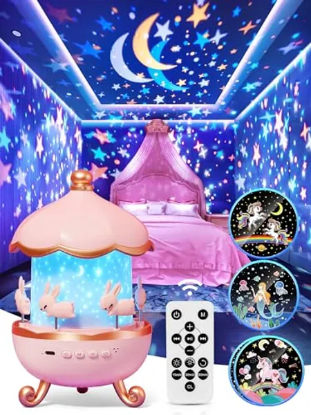Star Projector for Kids,15 Films Star Lights for Ceiling Projector +10 Sleep Sounds Machine Baby Night Lamp,Remote Timer Cute Pink Lamp Nursery Lamp,Exquisite Christmas Gifts for Kids Baby Girl Gifts