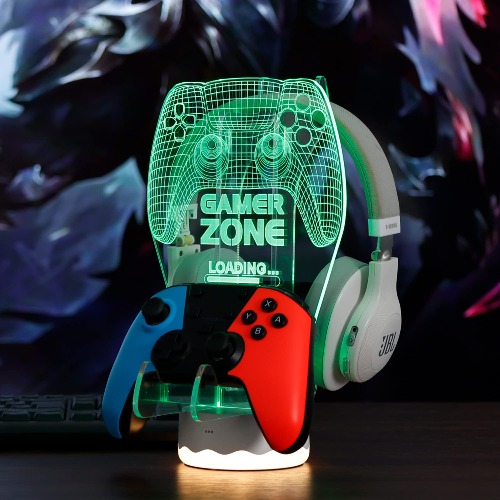 Light up Headphone Controller Stand, 16 Colors 3D LED Lights Headset Gamepad Holder, Game Controller Hanger for All Universal Gaming PC Accessories, Xbox PS4 PS5 Nintendo ONE Switch