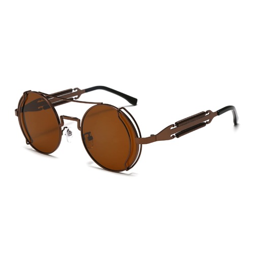 YAMEIZE Retro Vintage Round Steampunk Sunglasses-Double Bridge UV400 Protection Circle Trendy Sun Glasses Women Men