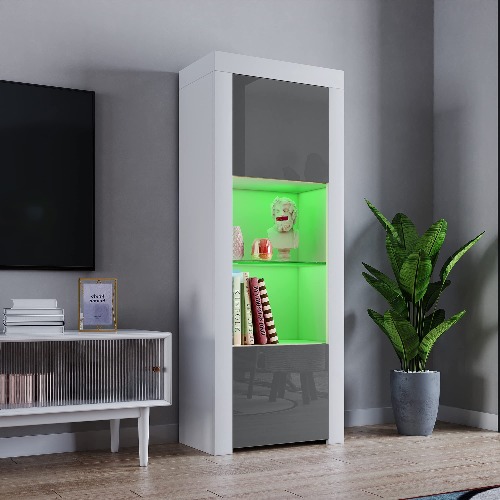 Panana Tall Cupboard Cabinet Two Door One Glass Shelf Cabinet Sideboard Unit Cupboard Display 62.99x24.4x13.78 inch
