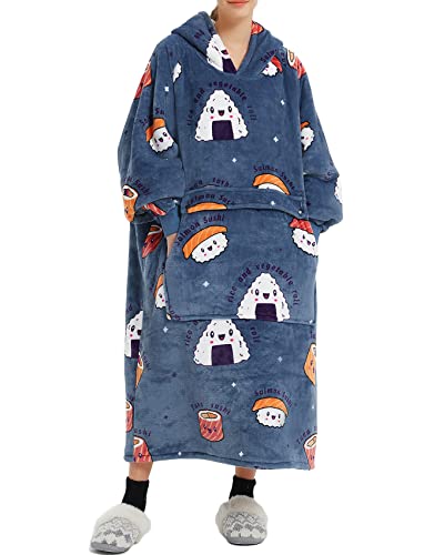 KFUBUO Wearable Blanket Hoodie for Adults Long Sherpa All Patterns Sushi Oversized Sweatshirt Blanket with Pockets Birthday Gifts for Women - Sushi-charcoal - Adult-Extra Long