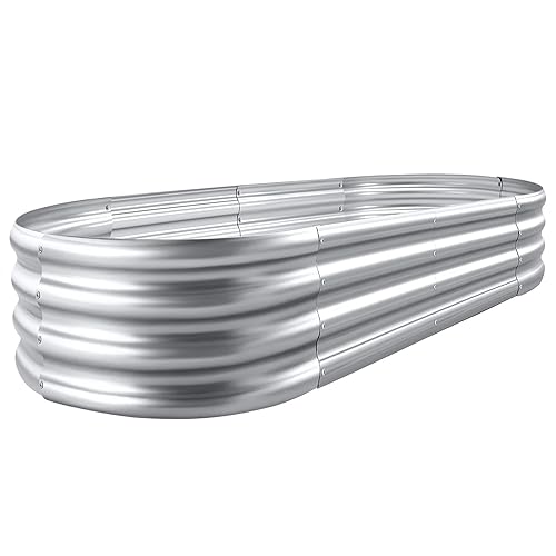 Land Guard Galvanized Raised Garden Bed Kit, Galvanized Planter Garden Boxes Outdoor, Oval Large Metal for Vegetables………… - 4×2×1ft(1pcs） - 1-silver