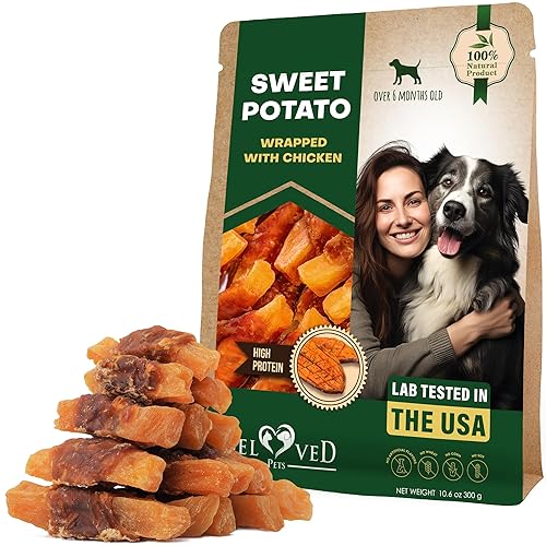 Dog Sweet Potato Wrapped with Chicken & Pet Natural Chew Treats - Grain Free Organic Meat & Human Grade Dried Snacks in Bulk - Best Twists for Training Small & Large Dogs - Made for USA (Sweet Potato)