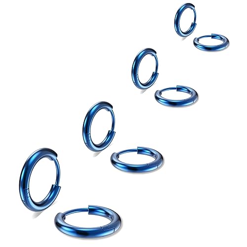 316L Surgical Stainless Steel Small Hoop Earrings 8mm 10mm 12mm 14mm Hypoallergenic Huggie Hoop Earrings Helix Lobes Hinged Sleeper Earrings Cartilage Piercings - I: Blue (Diameter 8mm/10mm/12mm/14mm),4 Pairs