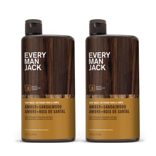 Every Man Jack Cedar + Red Sage Hydrating Mens Body Wash for All Skin Types - Cleanse, Nourish, and Hydrate Skin with Naturally Derived Ingredients - Paraben Free, Phthalate Free, Dye Free - 24oz - Amber + Sandalwood