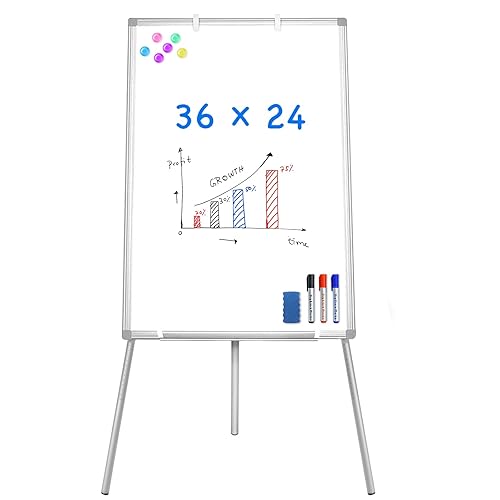 Easel Whiteboard - Magnetic Portable Dry Erase 36 x 24 Tripod Height Adjustable, 3' x 2' Flipchart Easel Stand White Board for Office or Teaching at Home & Classroom (36x24 White) - 36x24 White
