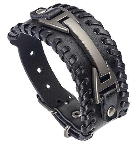 Hamoery Men Leather Bracelet Punk Braided Rope Alloy Bracelet Bangle Wristband - leather bracelet