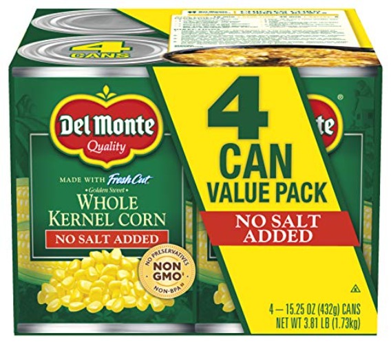 Del Monte Fresh Cut Golden Sweet Whole Kernel Corn With No Added Salt 4-15.25 Oz. Can, 15.25 Oz - sweet kernel corn - 15.25 Ounce (Pack of 4)