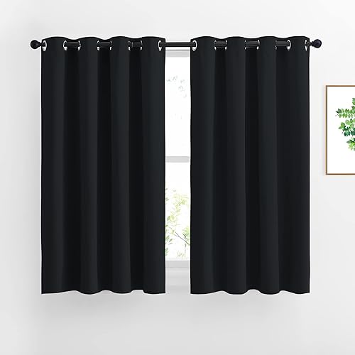 NICETOWN Black Out Curtains for Living Room - Easy Care Solid Thermal Insulated Grommet Blackout Panels/Drapes for Bedroom Window (2 Panels, 52 inches Wide by 54 inches Long) - Black - 52"W x 54"L (Pack of 2)
