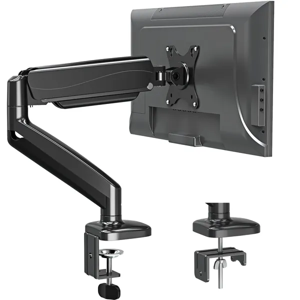 MOUNTUP Single Monitor Desk Mount, Adjustable Gas Spring Monitor Arm Support Max 32 Inch, 4.4-17.6lbs Screen, Computer Monitor Stand Holder with Clamp/Grommet Mounting Base, VESA Mount Bracket, MU0004 - Black