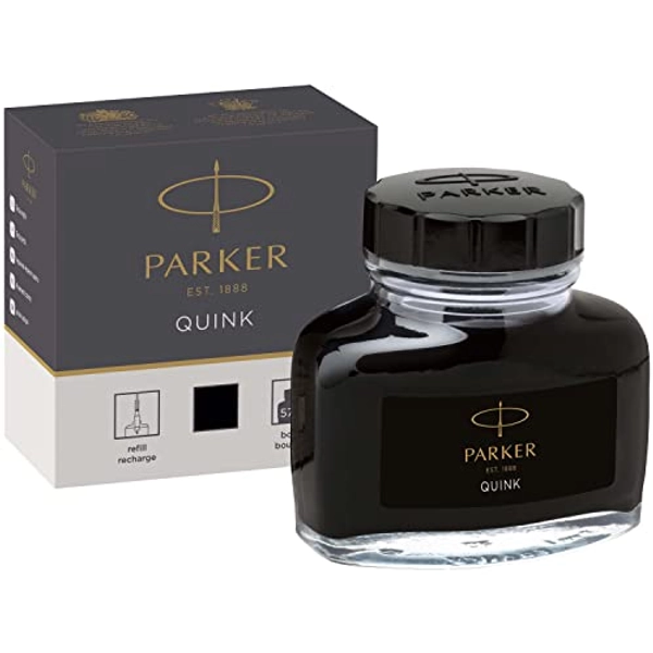 Parker Fountain Pen Ink Bottle | Black QUINK Ink | 57 ml Fountain Pen Refill
