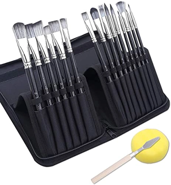 SNOW COOLER Art Paint Brushes Set for for Watercolor, Acrylic, Oil- 15 Different Sizes for Artists, Adults & Kids, Contains Premium Nylon Hairs-Free Art Knife and Sponge Black