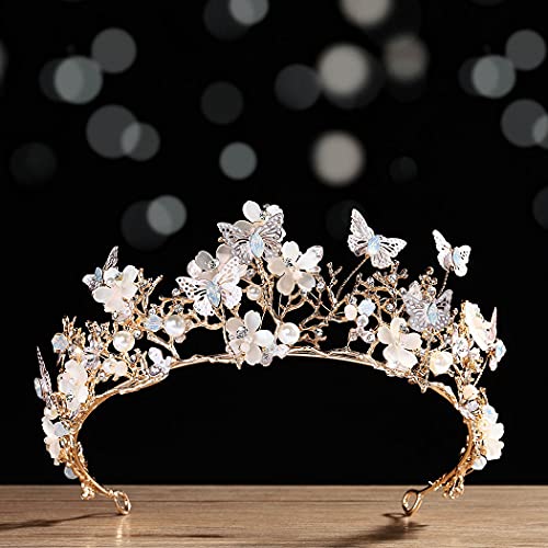 Kisshine Bride Wedding Flower Crowns and Tiaras Bridal Butterfly Tiara Baroque Queen Crown Crystal Costume Party Hair Accessories for Women and Girls