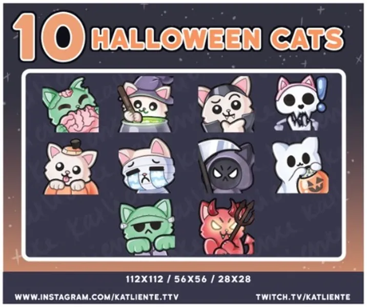 HUGE SET of 10 Halloween Cat Emotes  Twitch Discord Youtube | Etsy