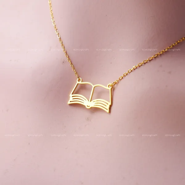 Books Necklace, Reading Lover Necklace, Bookworm, Favorite Books, 925 Sterling Silver Necklace, Silver, Gold, Rose Gold, Gift for Her, N1025