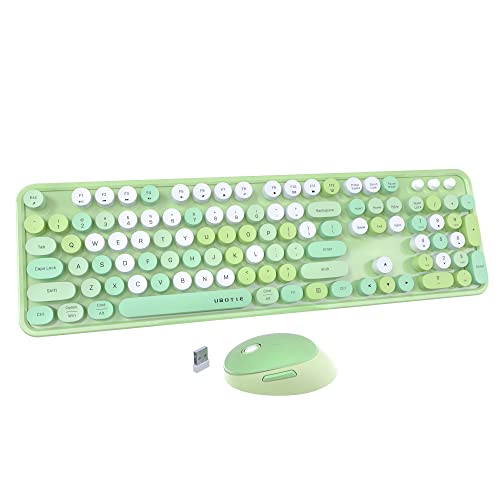 UBOTIE Colorful Computer Wireless Keyboards Mouse Combos, Typewriter Flexible Keys Office Full-Sized Keyboard, 2.4GHz Dropout-Free Connection and Optical Mouse (Green-Colorful) - Green-colorful