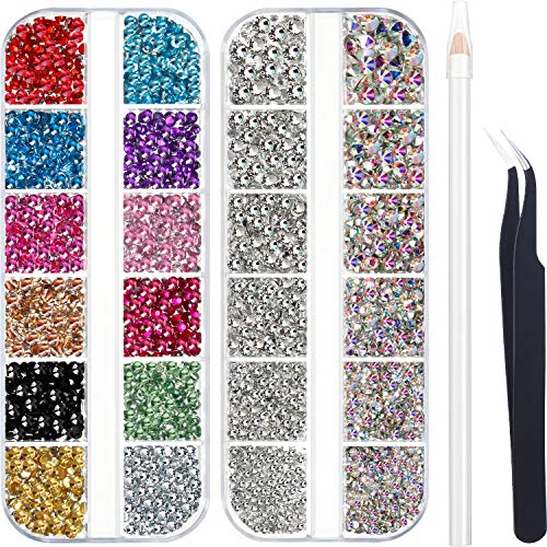4488 Pieces Nail Art Rhinestones Crystal Flatback Rhinestones with Rhinestone Picker Pick Up Tweezers for Nails Art Clothes Shoes Bags Decoration (Colorful, AB Color and Clear) - Colorful, AB Color and Clear