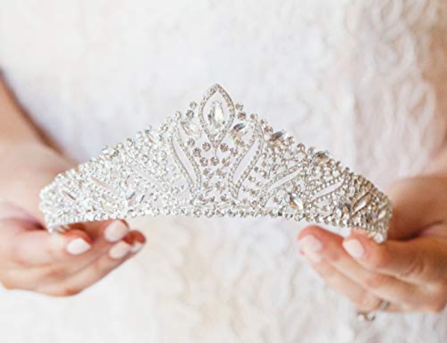 SWEETV Anastasia Tiaras and Crowns for Women, Wedding Tiara for Bride, Rhinestone Queen Crown, Silver Crystal Princess Headpieces for Prom Costume Party - Silver