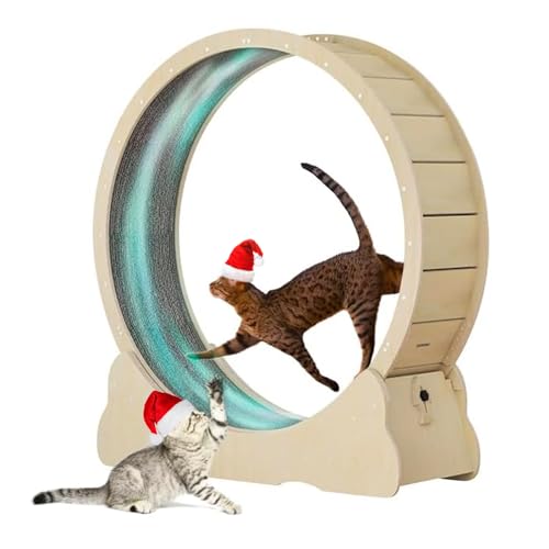 Homegroove Cat Exercise Wheel for Indoor Cat, 43.3" Large Cat Running Wheel with Carpeted Runway, Cat Treadmill Wheel for Kitty’s Longer Life, Cat Wheel for Fitness Weight, Natural Wood Color(XL) - XL - Natural Wood