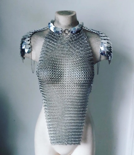 Joan Of Ark Chainmail Top | Small 34/36 Chest / With Shoulders / Mirror Silver