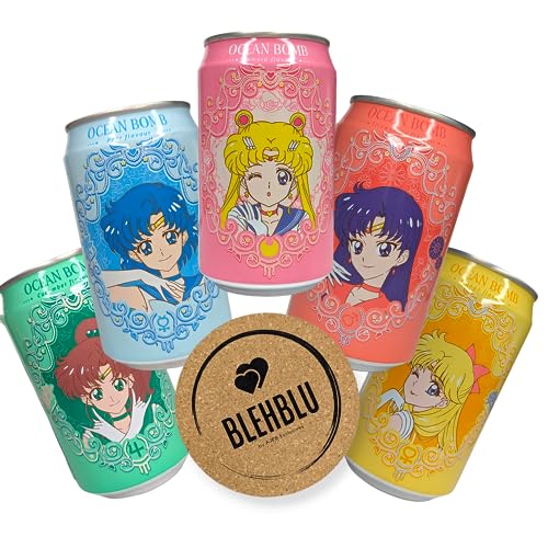Ocean Bomb Carbonated Water Sailor Scouts Anime Collectible Can Drink Moon Mercuty Mars Jupiter Venus with 1 Blehblu Coaster