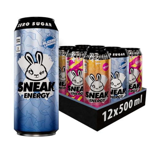 SNEAK | Cans Mixed Flavours with Blizzard, Raspberry Lemonade & Tropikilla | In-Game Focus Boost Energy Drink, Zero Sugar, Low-Calorie, Vegan | 500ml x 12 - Mixed Flavours