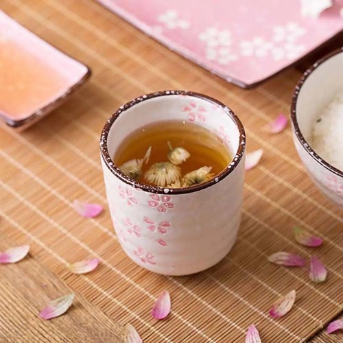 Cute Pink Cherry Blossoms Tea Ceramic Mug - White with Pink / <200ml