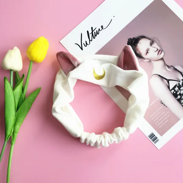 Luna Cat Headbands Cute Spa Hair Bands Cat Ears Face Wash Headband - White