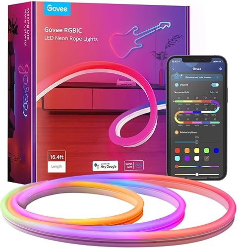 Govee RGBIC Neon LED Strip Lights 5M, DIY Shape, Colour Changing Light with APP Control, Work with Alexa and Google Assistant for Bedroom, Wall Decor - 5M