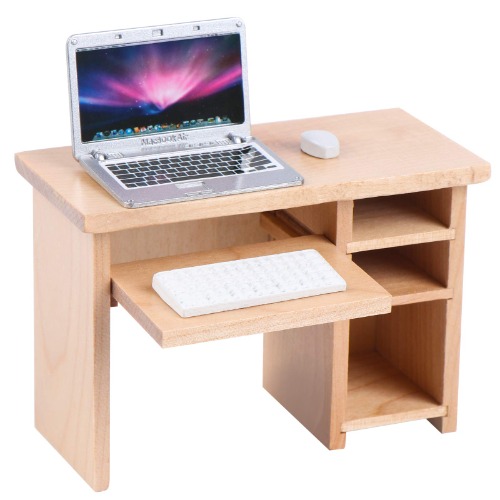 Haomian Dollhouse Miniature Laptop Computer and Office Table Doll House Simulation Notebook Accessories for Doll 1/6 1/12 Miniatures Kids Pretend Play