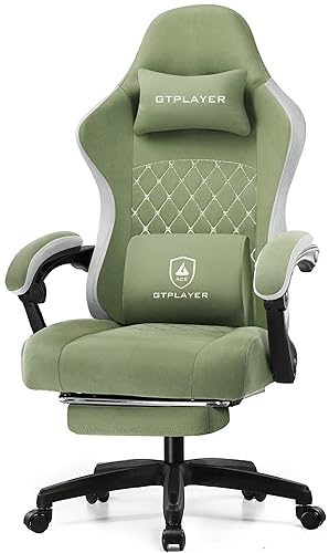 GTPLAYER Gaming Chair, Computer Office Chair with Pocket Spring Cushion, Linkage Armrests and Footrest, High Back Ergonomic Computer Chair with Lumbar Support Task Chair with Footrest - Green