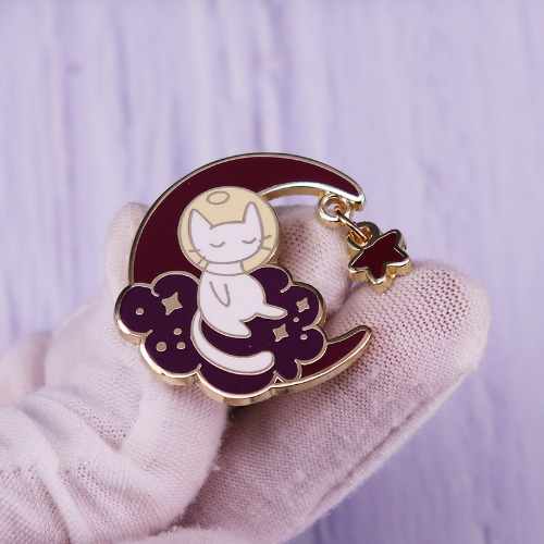 Crescent Moon Cat Pin