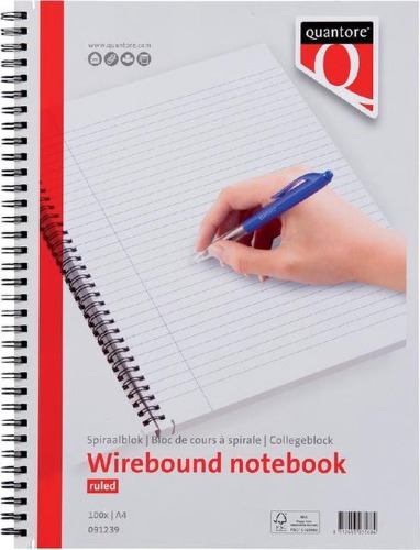 Spiraalblok Quantore A4 gelinieerd met zijspiraal - pak 5 stuks