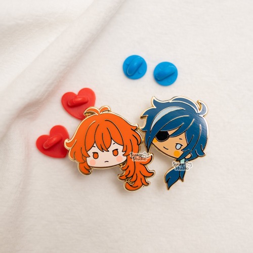 Genshin Impact Diluc & Kaeya Hard Enamel Pin - Set of Both / [A Grade] / Simple Rubber Back