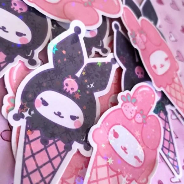 My Melody and Kuromi Ice Cream  Holographic Vinyl Sticker Set | Etsy