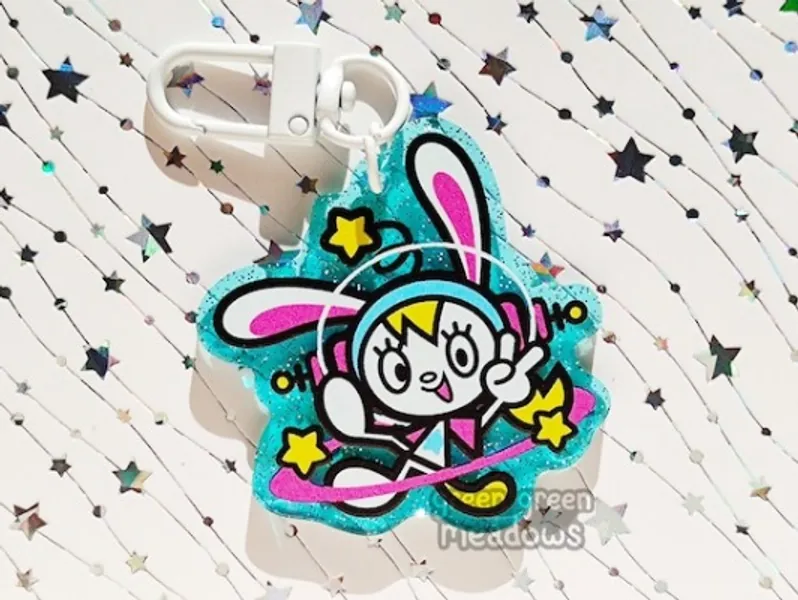 Space Bunny  Blue Glitter Acrylic Charm/keyring | Etsy