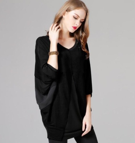 Womens Wide Neck Batwing Top - Black / Free