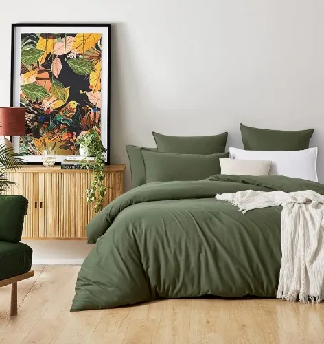 Khaki Green Washed Cotton Quilt Cover Set