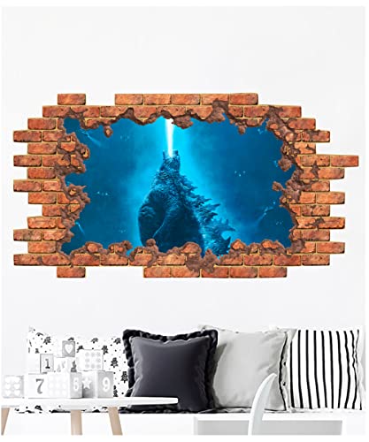 Godzilla Wall Stickers, Godzilla Hole in the Decal, Monster Wall Mural, Removable Vinyl Sticker, Peel and Stick, Godzilla King Horrors Decorations ND186
