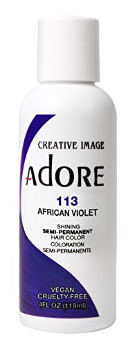 Adore Semi Permanent Hair Color - Vegan and Cruelty-Free Hair Dye - 4 Fl Oz - 113 African Violet (Pack of 2) - 113 African Violet - 4 Fl Oz (Pack of 2)