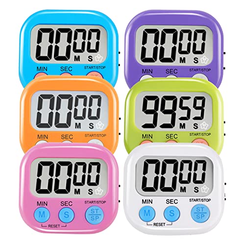 6 Pack Multi-Function Electronic Timer - Magnetic Digital Timers Big LCD Display The Loud/Silent Switch Countdown Timer Extensively Use in Break Time, Cooking,Gym, Meeting, Classroom