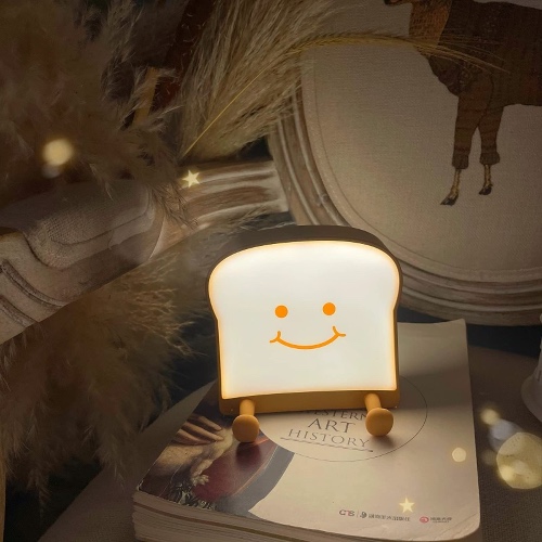 QANYI Toast Bread Night Light ,Soft LED Toast Lamp with Cute Face Always Smile,Bedroom Table Lamps Graduation Gifts Ideas for Teen Girls 10 11 12 13 14 Year Old Girls
