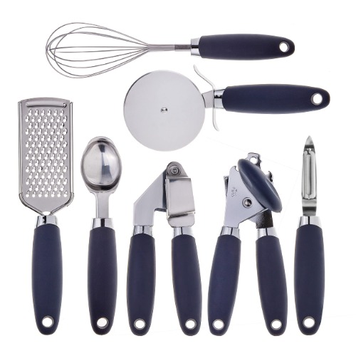 COOK With COLOR 7 Pc Kitchen Gadget Set Stainless Steel Utensils with Soft Touch Navy Handles - Stainless Steel Navy