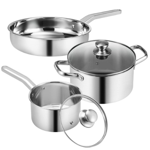 Stainless Steel Cookware Set, 5 Piece Kitchen Induction Cookware Set, Professional Quality Clad Pan & Pot Cook SetsWorks